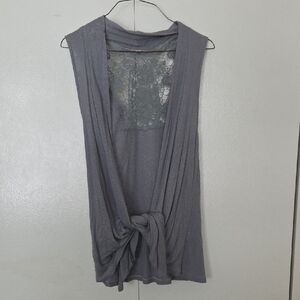 Gray Sleeveless Lace Detail Top